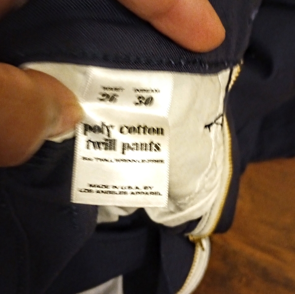 Los Angeles Apparel Poly Cotton Twill Pants. 26" waist 30"length. New Navy blue - Picture 2 of 4